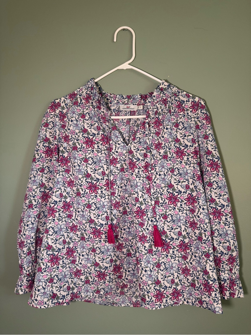 Vineyard Vines Floral Tassel Peasant Top - Pink & Blue